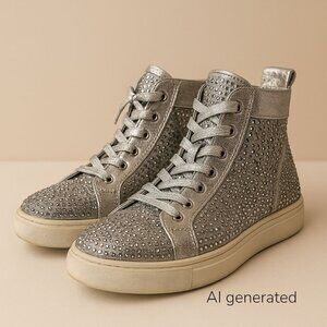 Lady Couture Silver Rhinestone High Top Sneakers 38 US 8 Preloved Sparkle
